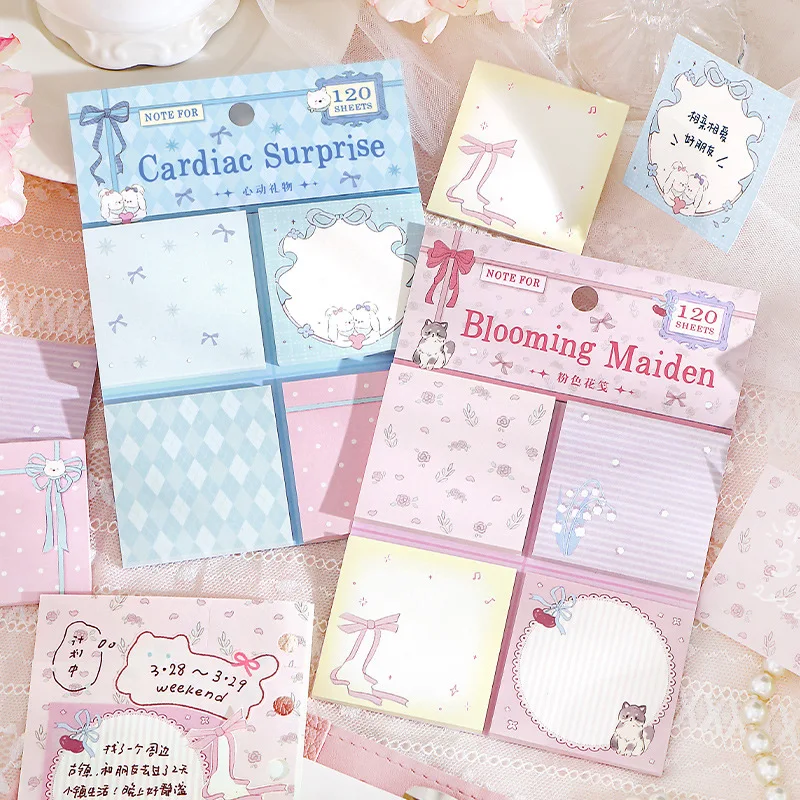 120sheets Mini Note Set, Lillian Garden Cute Rabbit Girl Heart Can Write Combination Note Kawaii Kawaii Stationery Sticky Notes