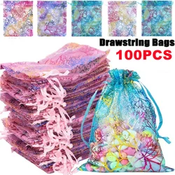 100PCS Colorful Organza Bag,Jewelry Packaging Bag,Wedding Gift Drawstring Bag,Candy Pouches for Wedding Party Valentine's