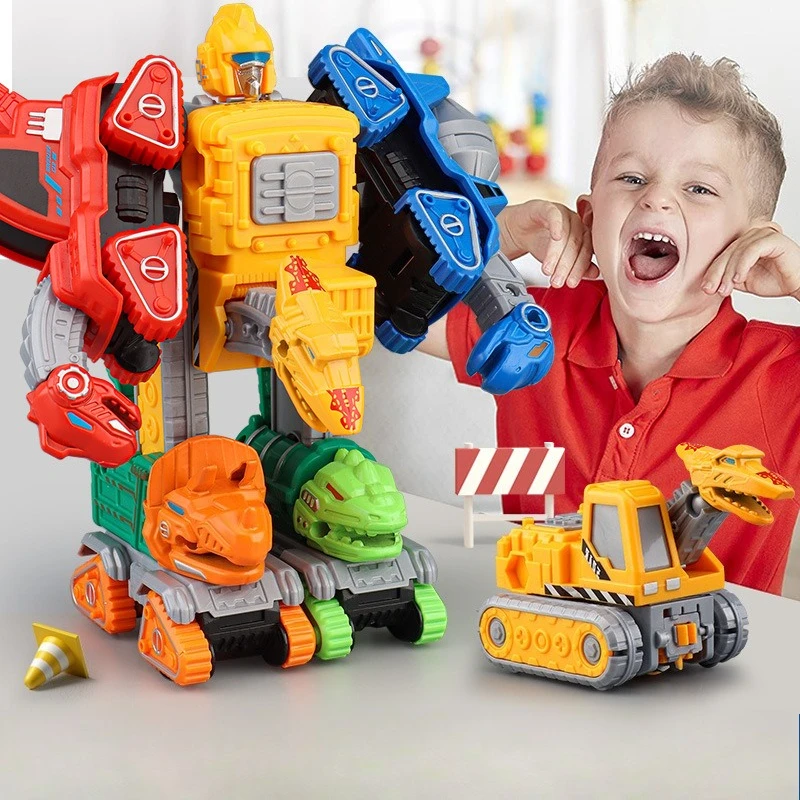 

Children's Toys Alloy Dinosaur Pullback Engineering Team 5-in-1 Combined Robot Boy Toys
