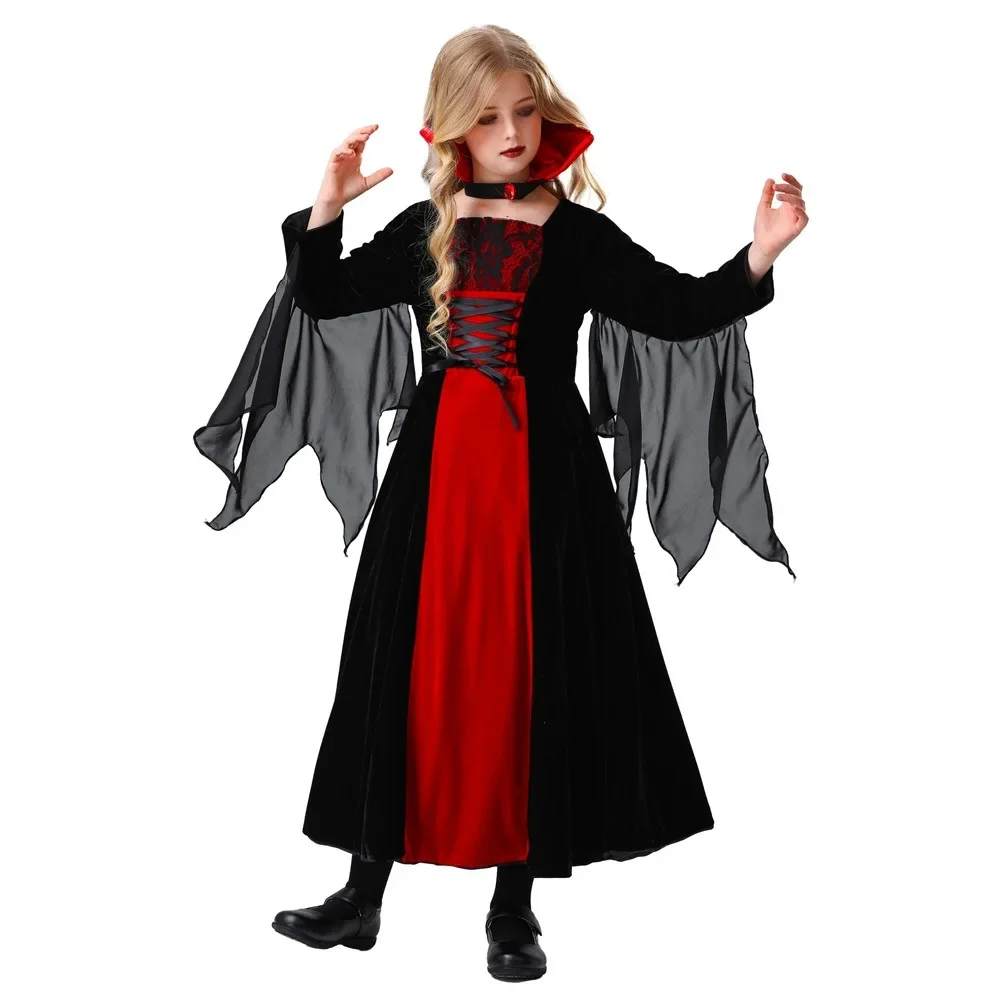 

Child Vampiress Role Play Party Cosplay Outfits Girls Halloween Costume Vampire Dress Up Vampire Devil Performance Costumes