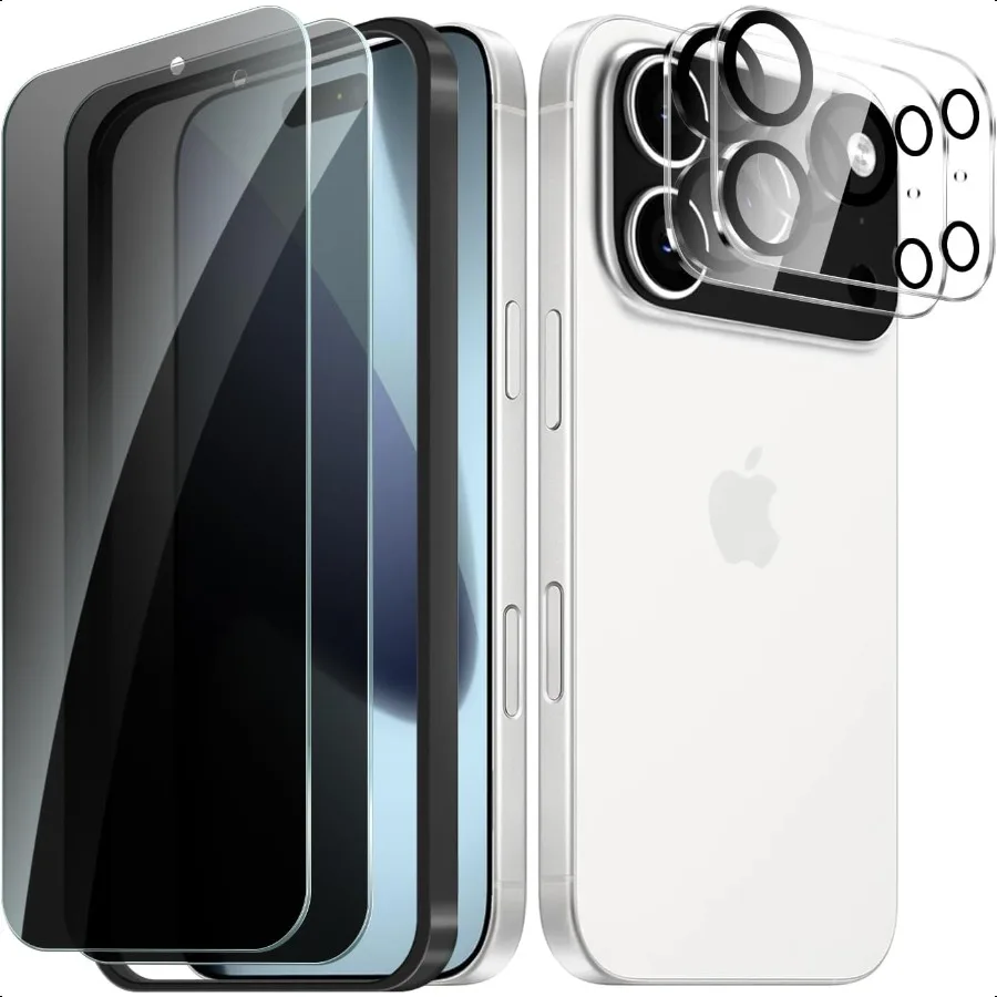 

2 + 2 упаковки для iPhone 17 Pro Max Защитная пленка для экрана с защитной пленкой для объектива камеры, антишпионская защитная пленка из закаленного стекла с