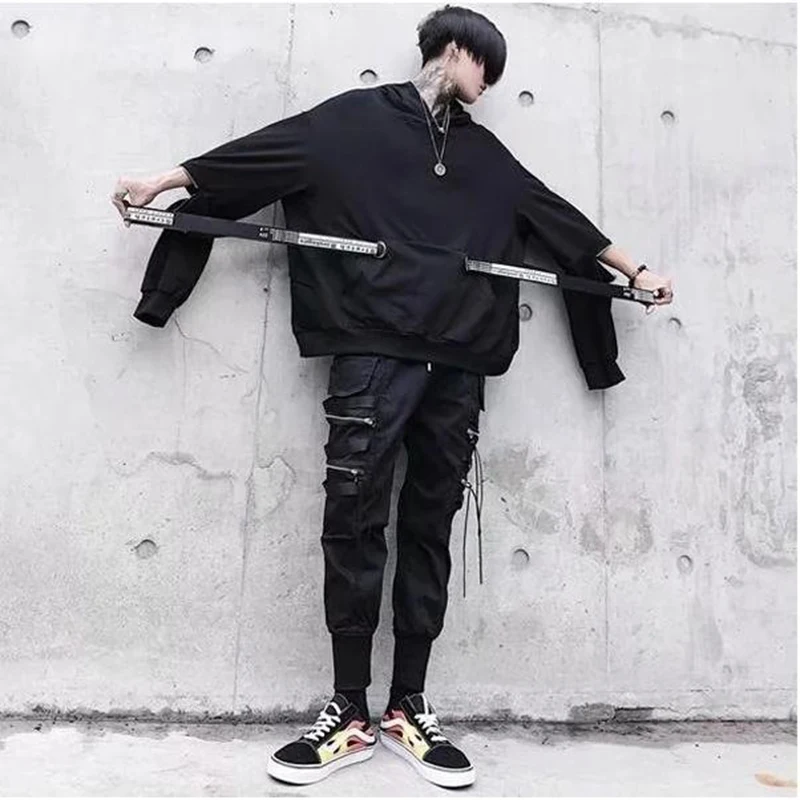 Black Zipper Cool Fashion 2022 Hoodie Long Sleeve Pockets Clothing Sweatshirt Summer Men Oversized Hip Hop Tops Punk Streetwear