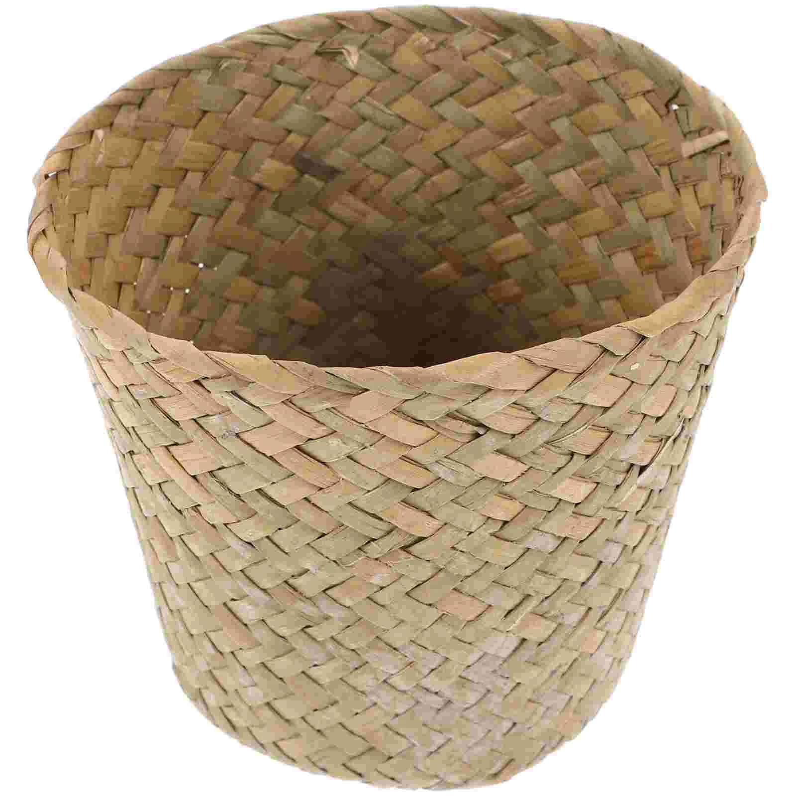 Outdoor Woven Trash Can Household Organizer Garbage Straw Storage Basket Baby Wicker