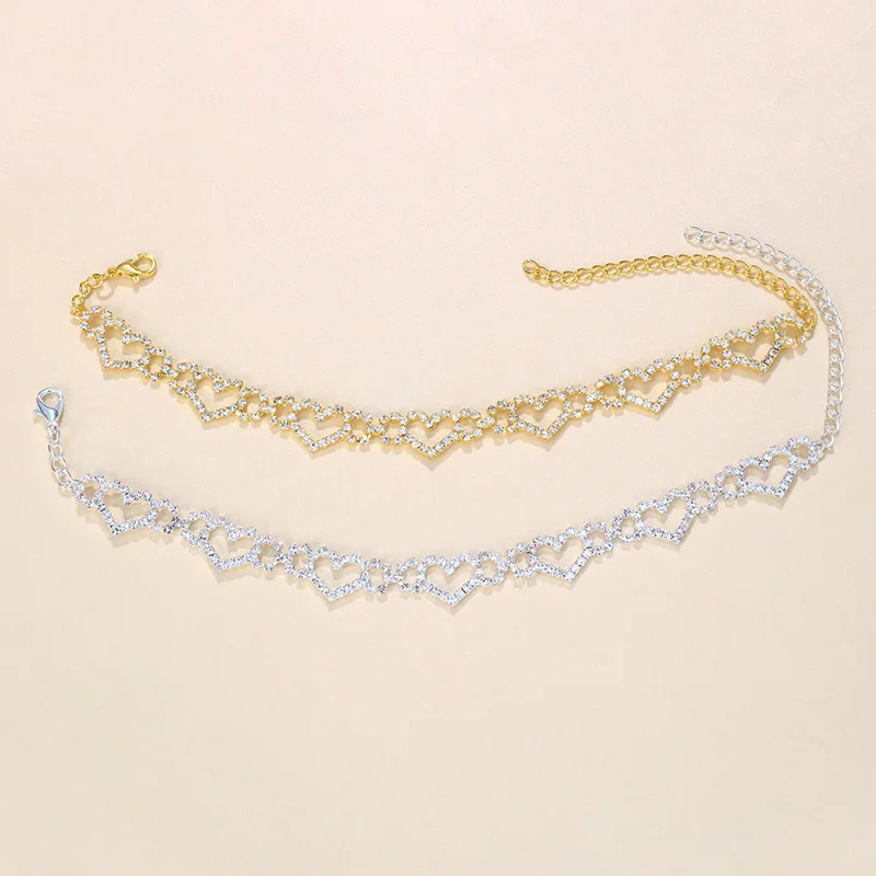 Stonefans Summer Beach Hollow Out Rhinestone Heart Anklet for Women Boho Heart Love Ankle Bracelets Sandals Barefoot Jewelry