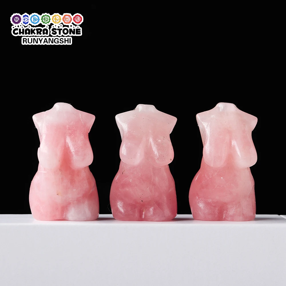 Natural Rose Quartz Women Bust Body Model Statue Healing Crystal Female Plump Sexy Girl Art Figurine Crafts Home Desktop Decor
