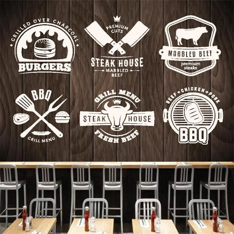 

Vintage Wooden Beef Bbq Kebab Burger Wallpaper Industrial Decor Mural Restaurant Grill Bar Barbecue Steak House Papel De Parede