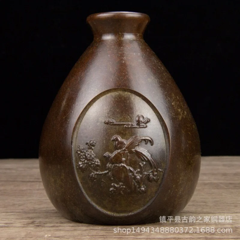 Pure Copper Joyful Eyebrow Vase Pair of Ornaments for Office Living Room Shop Desktop Decoration Gift