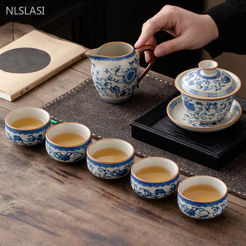 60ml Blue and White Porcelain Zen Teacup Ru Kiln Ceramic Master Cup Chinese Style High-grade Beauty Cup Home Tea Accessories