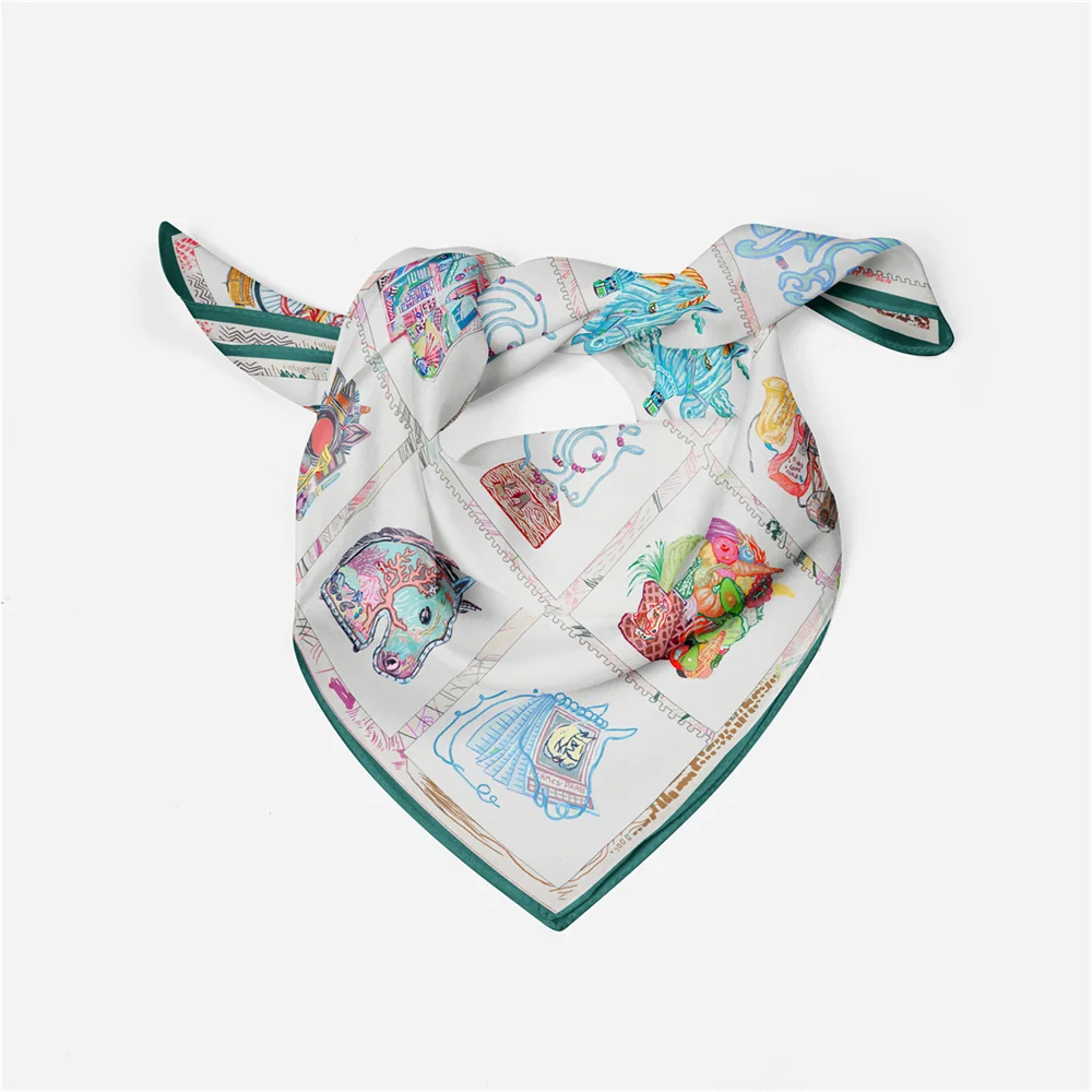 Silk Scarf Women Horse Head Print Square Scarves Wraps Bandana Small Hijab Foulards Lady Tie Headband Neckerchief 53CM