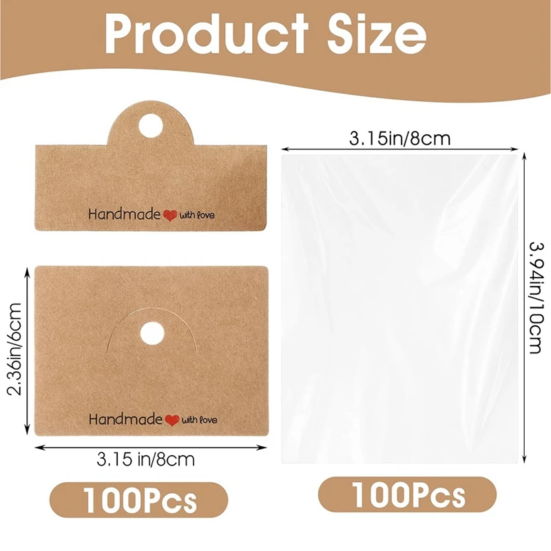 100Pcs Earring Display Cards With Bags, Kraft Necklace Jewelry Holder Cardboard, Jewelry Card With100 Self Sealing Bags