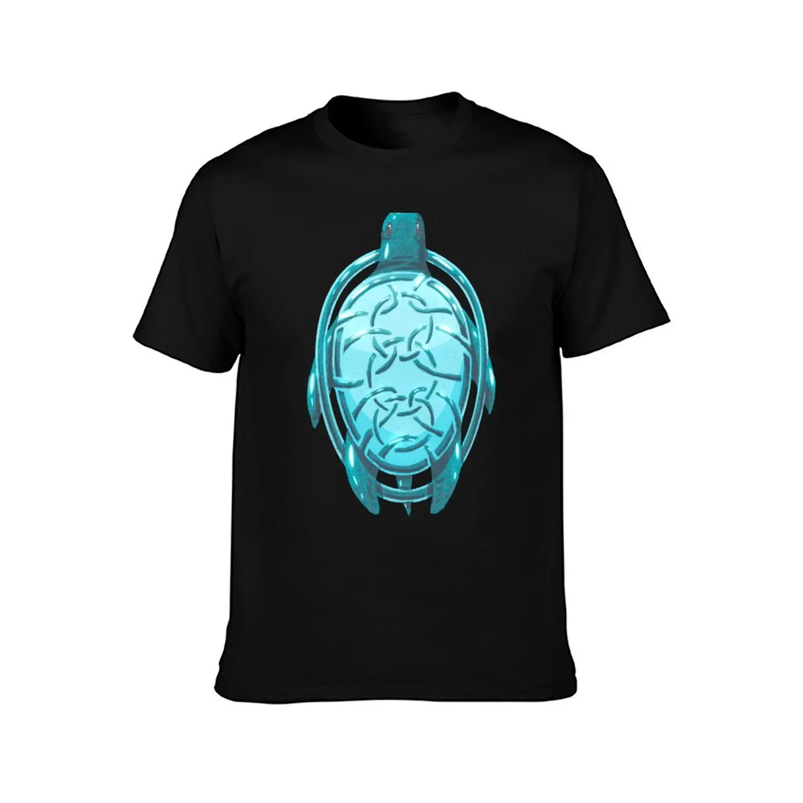 Celtic Sea Turtle Crest Teal Knotwork Art T-Shirt Abstract Pattern Print Top T-Shirt