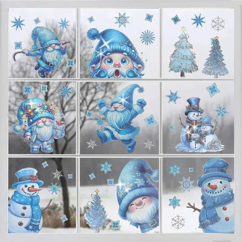 Silver Dust Christmas Sticker Santa Dwarf Snowman Bear Christmas Tree Window Sticker Merry Christmas Party Decoration Sticker