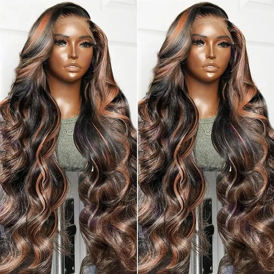 Pampering 30 Inch 1B/30 Black Brown Highlight Ombre Body Wave 13x6 HD Lace Front Wigs Human Hair 13x4 Lace Frontal Wig For Women