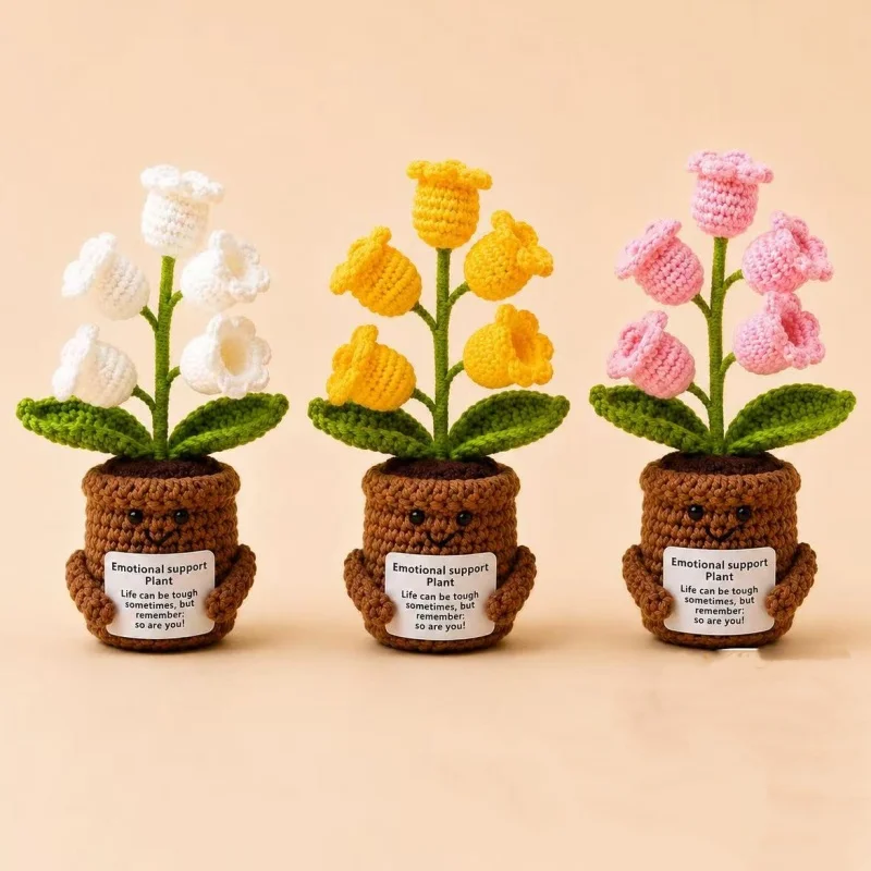 New Crochet Lily of the Valley Cute Knitting Flowers Potted Graduation Gift Handwoven Plant Car Table Home Decor Items
