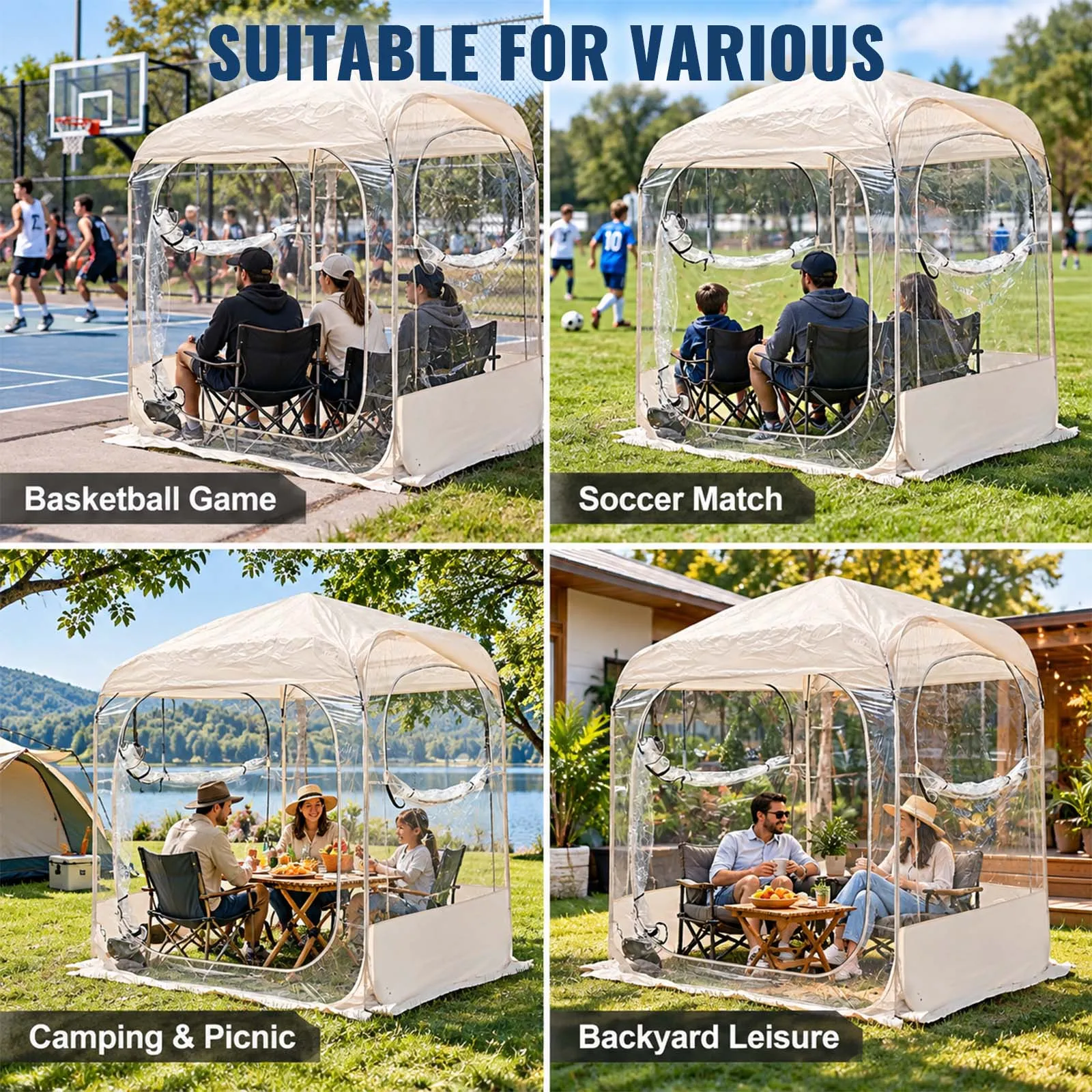Clear Pop Up Viewing Tent Transparent Full View for Basketball Match Outdoor Camping Backyard Use