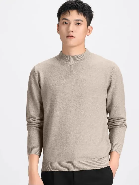 

Мужской вязаный свитер средней длины с высоким воротником, облегающий крой, теплая основа, корейский Sle, мягкое искусственное волокно, повседневная повседневная одежда