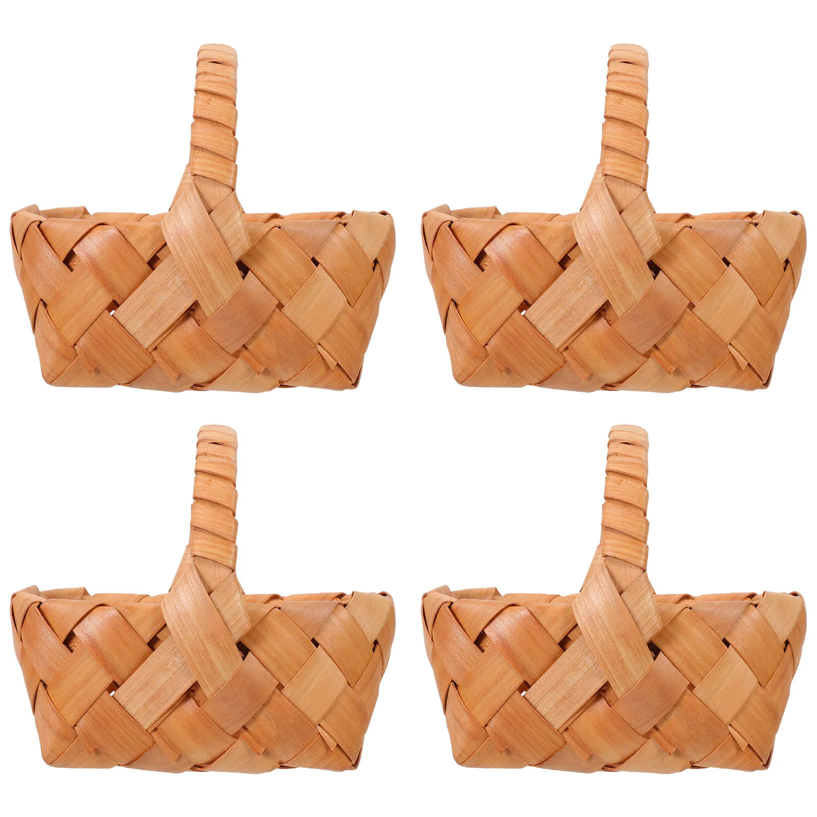 4 قطعة سلال منسوجة صغيرة مع مقابض حصاد صغير لصالح حفلات الزفاف ديكور نزهة سلة التخزين رقاقة الخشب
