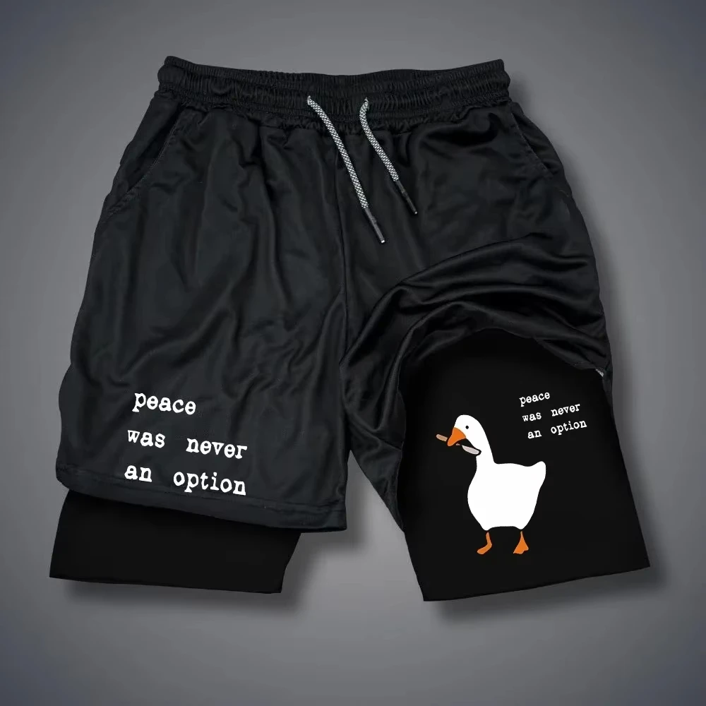 

Cartoon Duck Print Men's 2-in-1 Shorts | Quick Dry Double Layer Beach & Fitness Shorts with Letter Design 0065