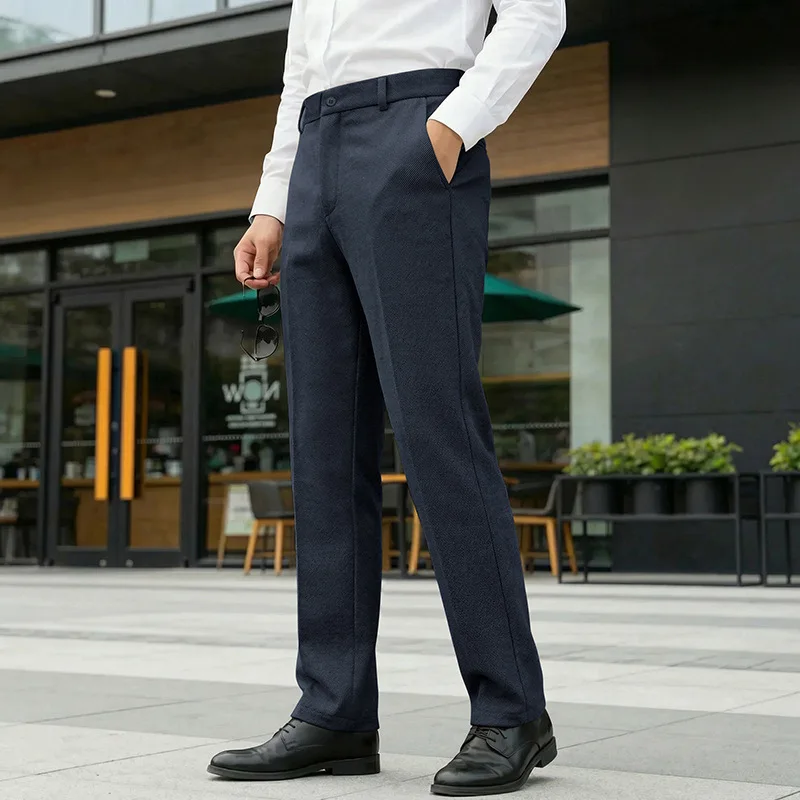 

Spring Autumn British Gentleman Straight Trousers, Slim Fit Faux Wool Business Suit Pants Daily Office Casual Wear