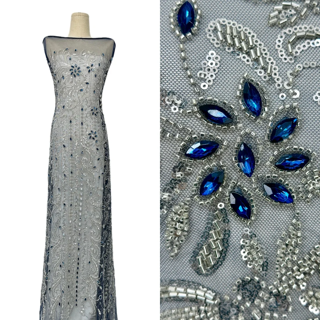 

Luxury Stones African Groom Beaded Lace Fabric 2026 High Quality French Sequin Lace Fabric for Women's Wedding Evening Gowns 5Y