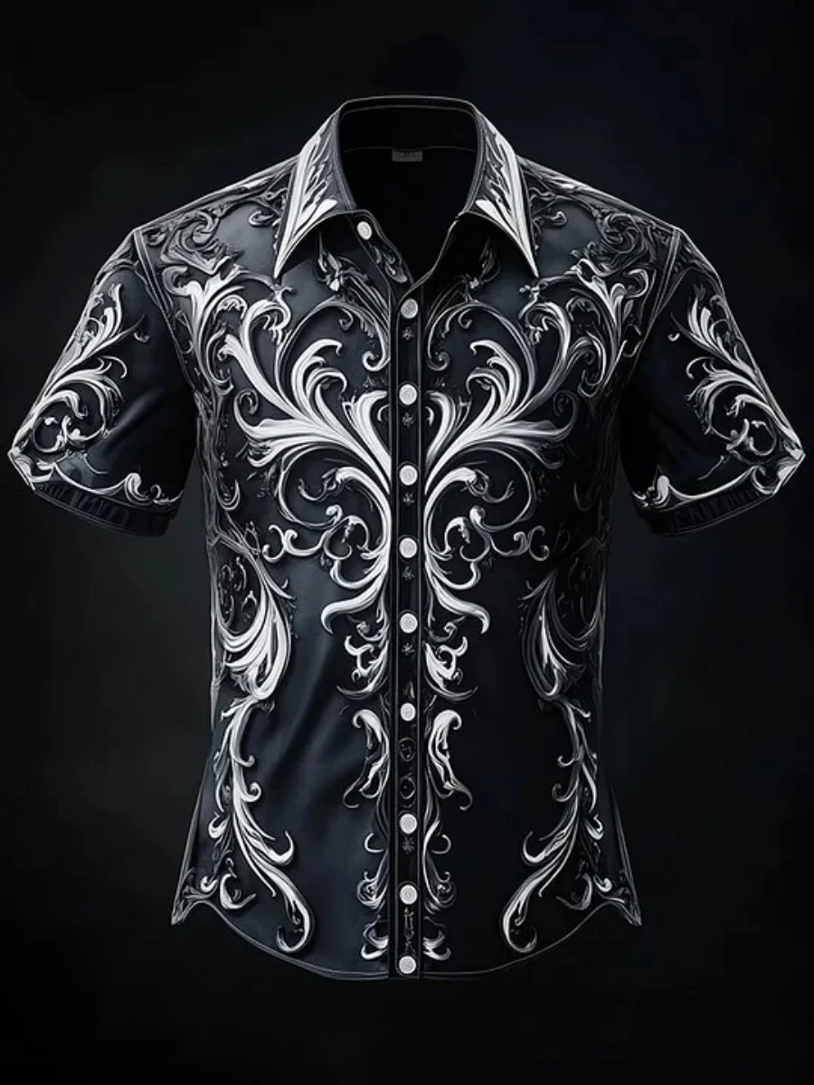 

2025 new men's casual business short-sleeved 3D printed shirt, fashionable and comfortable, soft and breathable, large size