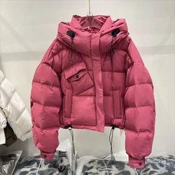 Black Jacket Women Coat Fashion Streetwear Hooded Cotton-padded Jacket Female Winter Short Outwear Warm Jacket