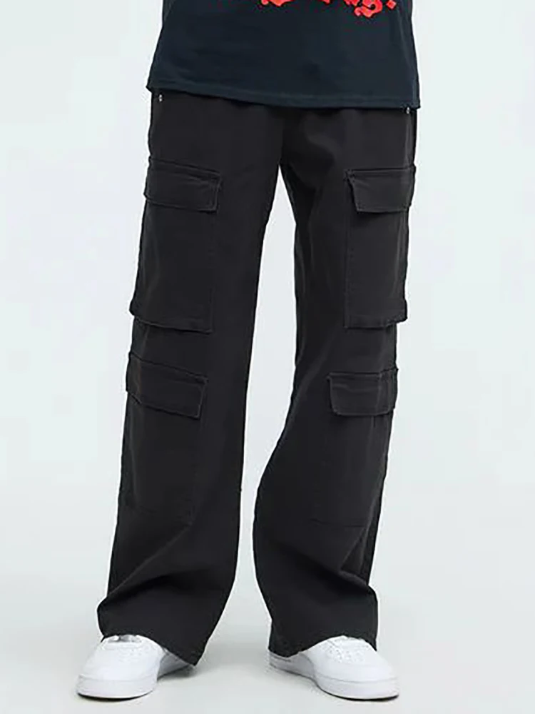 Men's Multi-Pocket Overalls Long Pants Casual Elastic Waist Zipper Niche Loose Summer Straight-leg Basic American Style Trousers