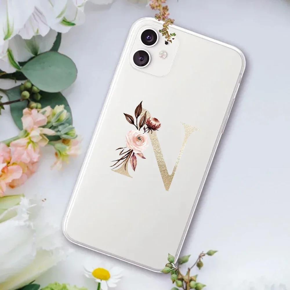 Flower Letters for iPhone 12 Pro Max Case 12 Mini Cute Transparent Silicone Anti-drop Phone Cover For iPhone 13 Cases Women Gift