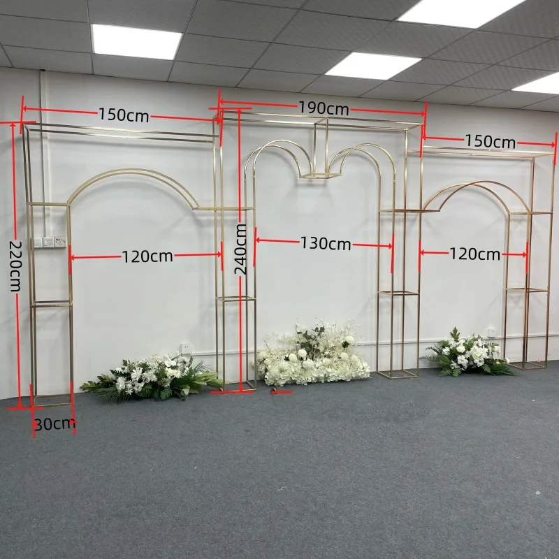 3pcs Shiny Luxury Outdoor Lawn Wedding Flower Arch Welcome Entrance Door Frame Event Party Stage Background Rack