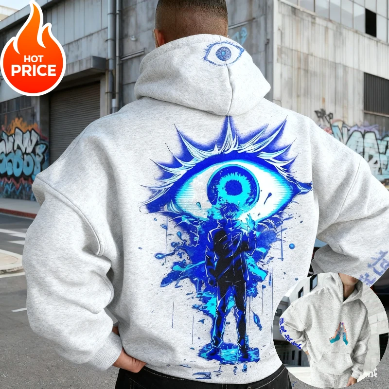 고죠 사토루 주술회전 하라주쿠 스트리트웨어 가을 남성 빈티지 후드티 겨울 여성 오버사이즈 후드 스웨트셔츠 긴팔