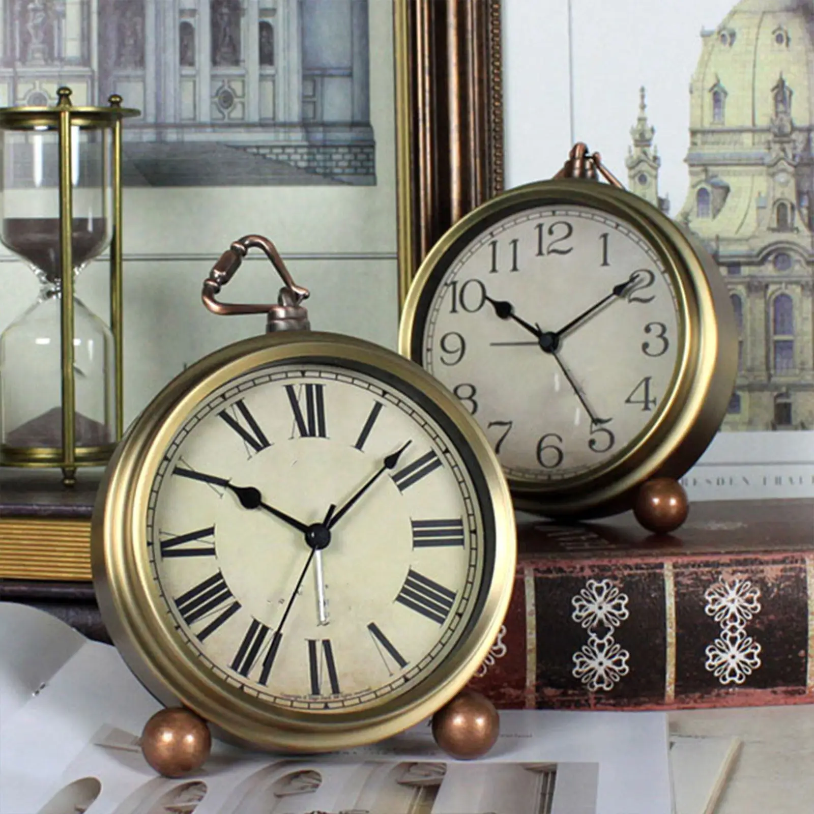 1Pcs Vintage Table Clock Retro Silent Alarm Clock Desktop Decoration Accurate Timing for Home Office Living Room