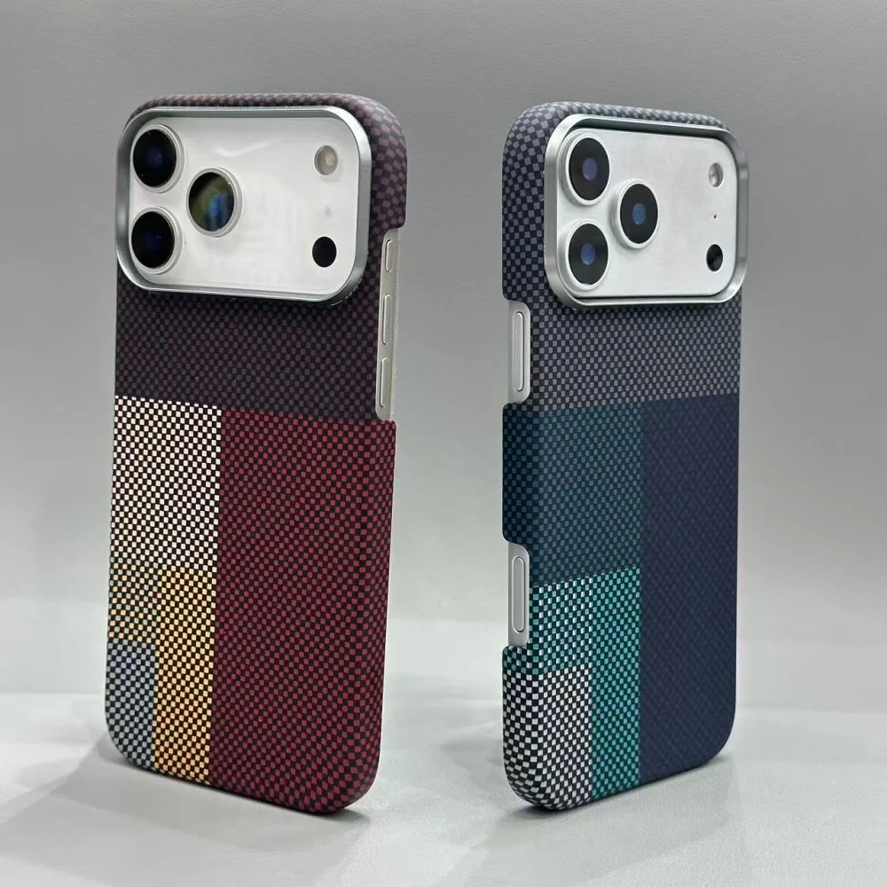 Para Magsafe funda trasera dura colorida de fibra de carbono fina contra choques para iPhone 17 16 15 14 Pro Max cubierta de carga magnética a prueba de golpes