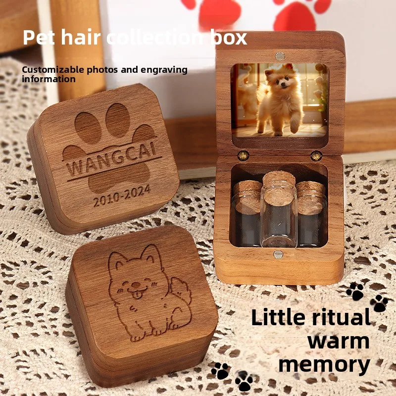 1PCS Wooden Pet Memorial Box for Storing Hair Nails Teeth -  Pet Keepsake Storage Container for Home Pet Store Memorial Use