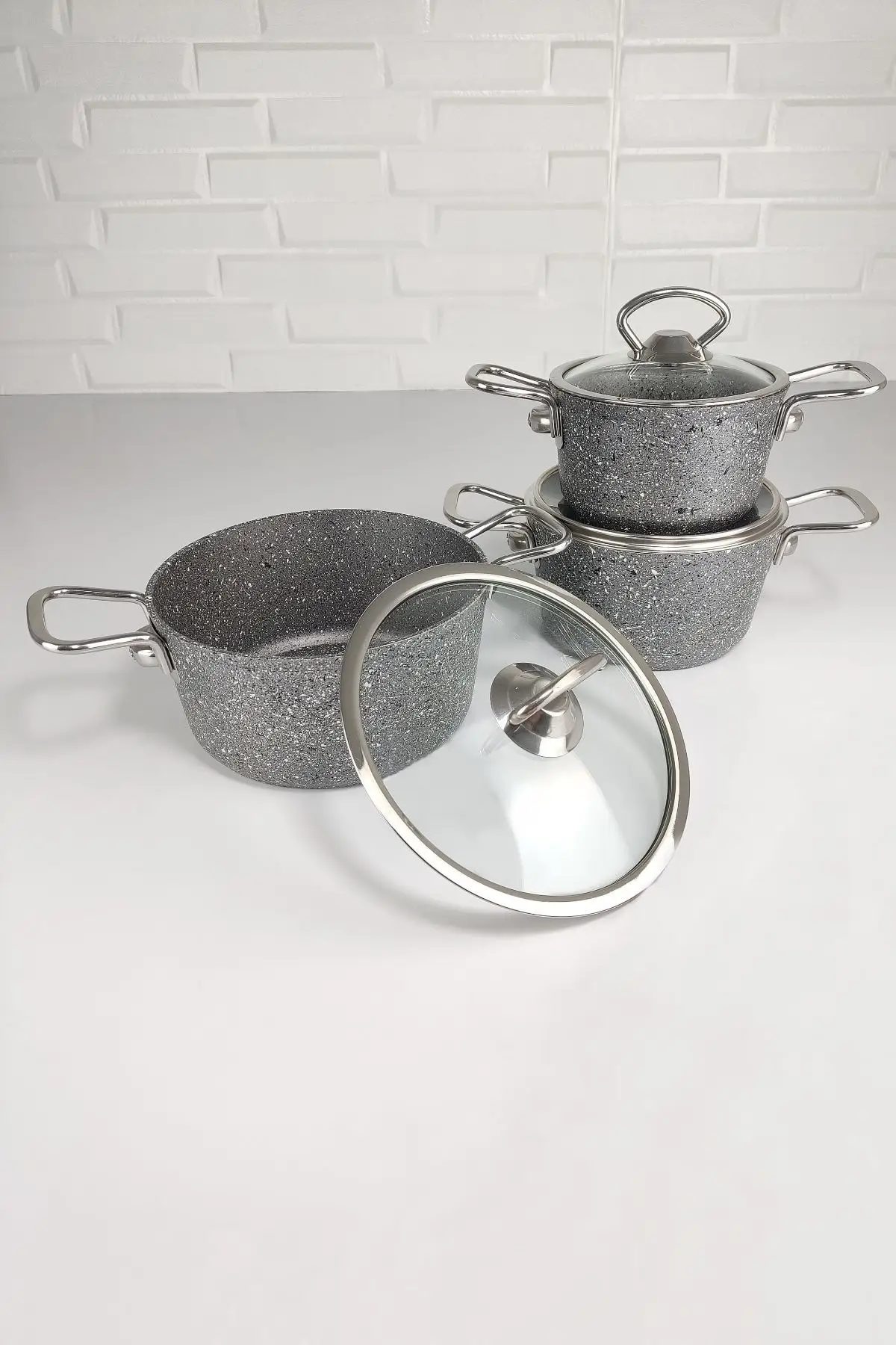 DOLBOVI 3 pcs Mini granite Cookware Set gray Cookware Set