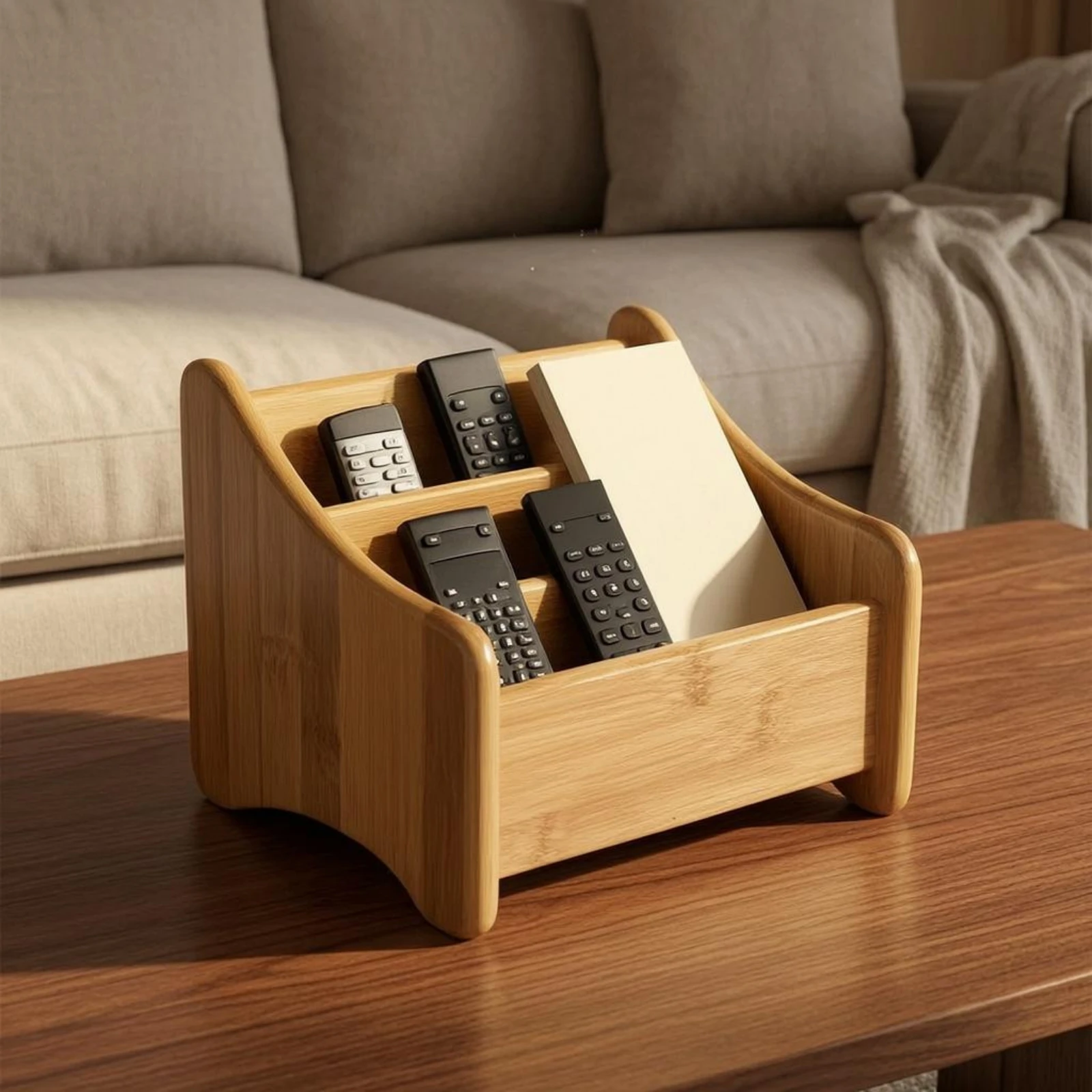 uncoveredTop Bamboo Organizer Natural Wood Grain Three-Compartment Storage Box Bamboo Desk Organizer Eco-Friendly