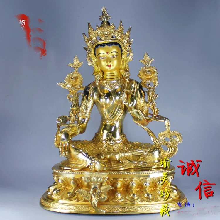 46CM huge large GOOD buddha Buddhist HOME Temple Nepal Tibet Buddhism gold gilding safe GOOD LUCK GREEN Tara buddha brass statue