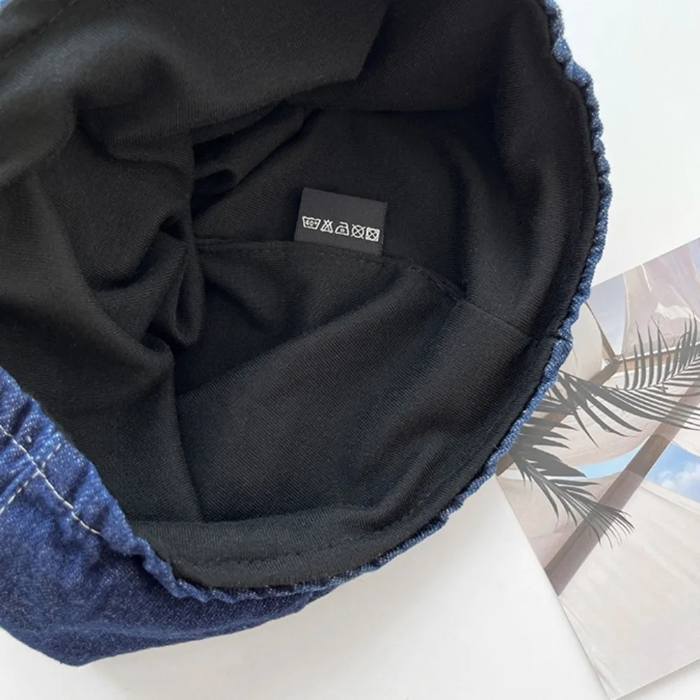 

Fashion Vintage Distress Denim Pullover Cap Button Hip Hop Washed Denim Beanie Korean Style Cool Loose Beret Unisex