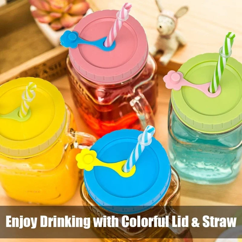 Jar Lids with Straw Hole Regular Mouth Plastic Canning Lids Set with Accessories (26 Pieces) Retail