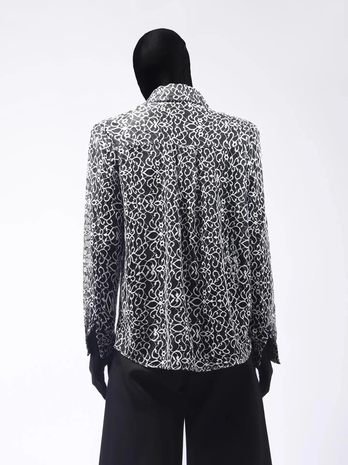 Elegant Men's Lace Mesh Shirt French Spring Autumn Casual Fashion Street Style Hollowed Out Male Floral Long Sleeved Shirts