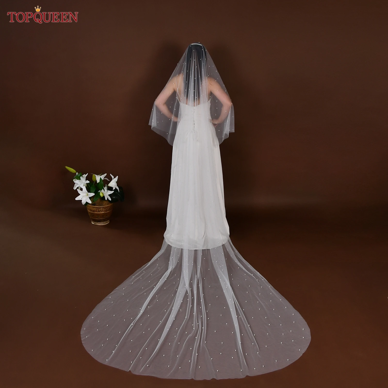 TOPQUEEN V114 жемчужная свадебная фата с румянами, 100% ручная работа, расшитая бисером, соборная фата, свадебные аксессуары, настраиваемые TOPQUEEN V114 жемчужная свадебная фата с румянами, 100% ручная работа, расшитая бисером, соборная фата, свадебные аксессуары, настраиваемые