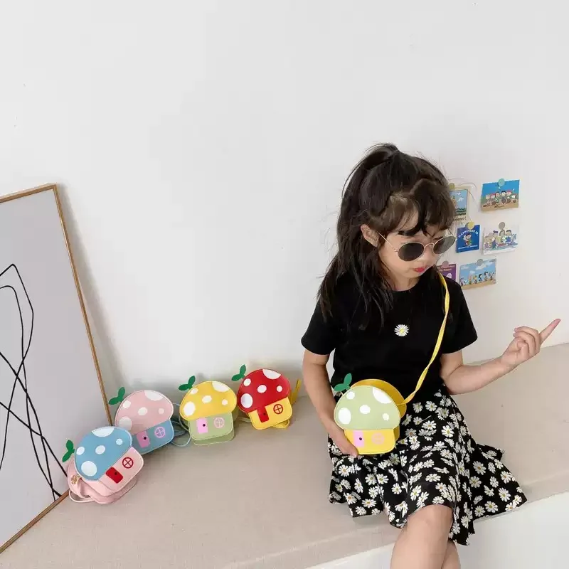 1-8PCS Cartoon Kids Bag Crossbody Sling Bag for Girls Mushroom Design Shoulder Purse Childrens Wallet Casual Korean Style Tote