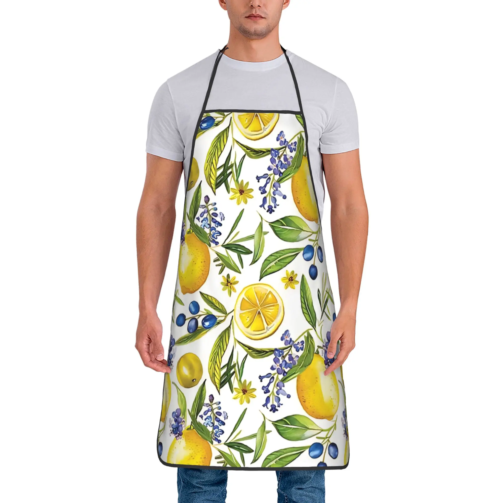 Lemon Tree Fruit Botanical Bib Apron Unisex Polyester Watercolour Nature Cook Adult Waterproof Fashion Accessories Chef