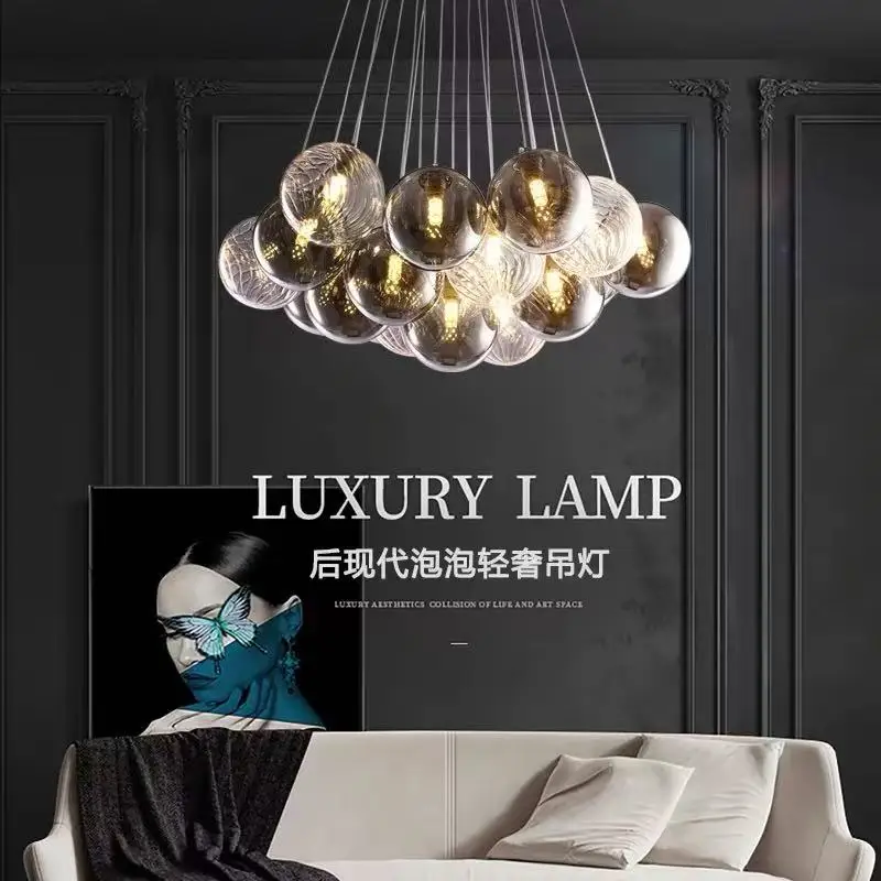 Modern LED Multi Head Pendant Light Colored Glass Bedroom Ceiling Fixture Home Decorative Lighting for Living Room