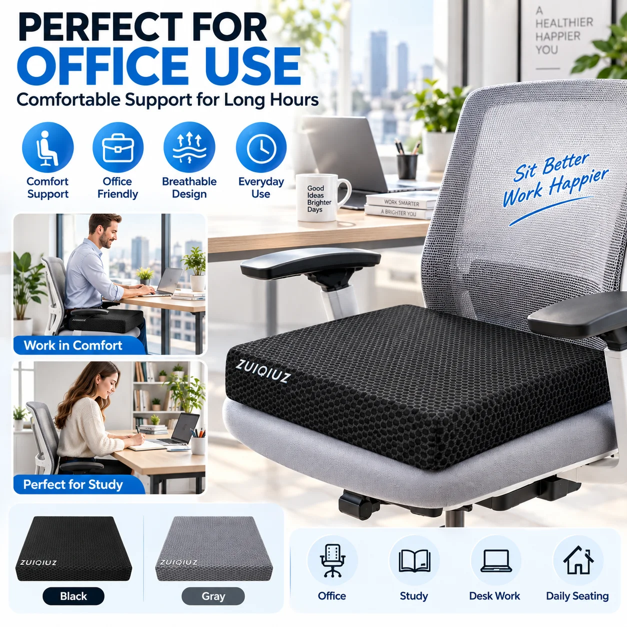 Washable Non-Slip Coccyx Seat Cushion for Office Chair TPU 4D Air Fiber Breathable Ergonomic Pressure Relief Tailbone Cushion