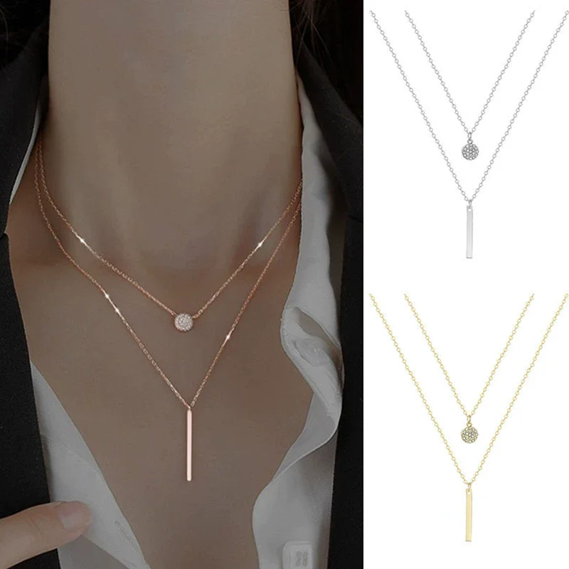 Popular Fashion 925 Sterling Silver Double Layer Pendant Necklace For Women Clavicle Chain Luxury Jewelry Chokers Gift