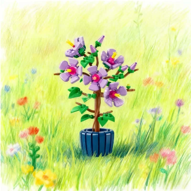 Mingchuang عالية الجودة زهرة الكركديه بونساي باقة سلسلة اللبنات الزخرفية لعبة الهدايا هدايا عيد الميلاد عيد الميلاد