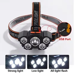 5 LED Flashlight Rechargeable with Built in 14500 Battery Strong Light Camping Adventure Fishing Head Light Headlamp