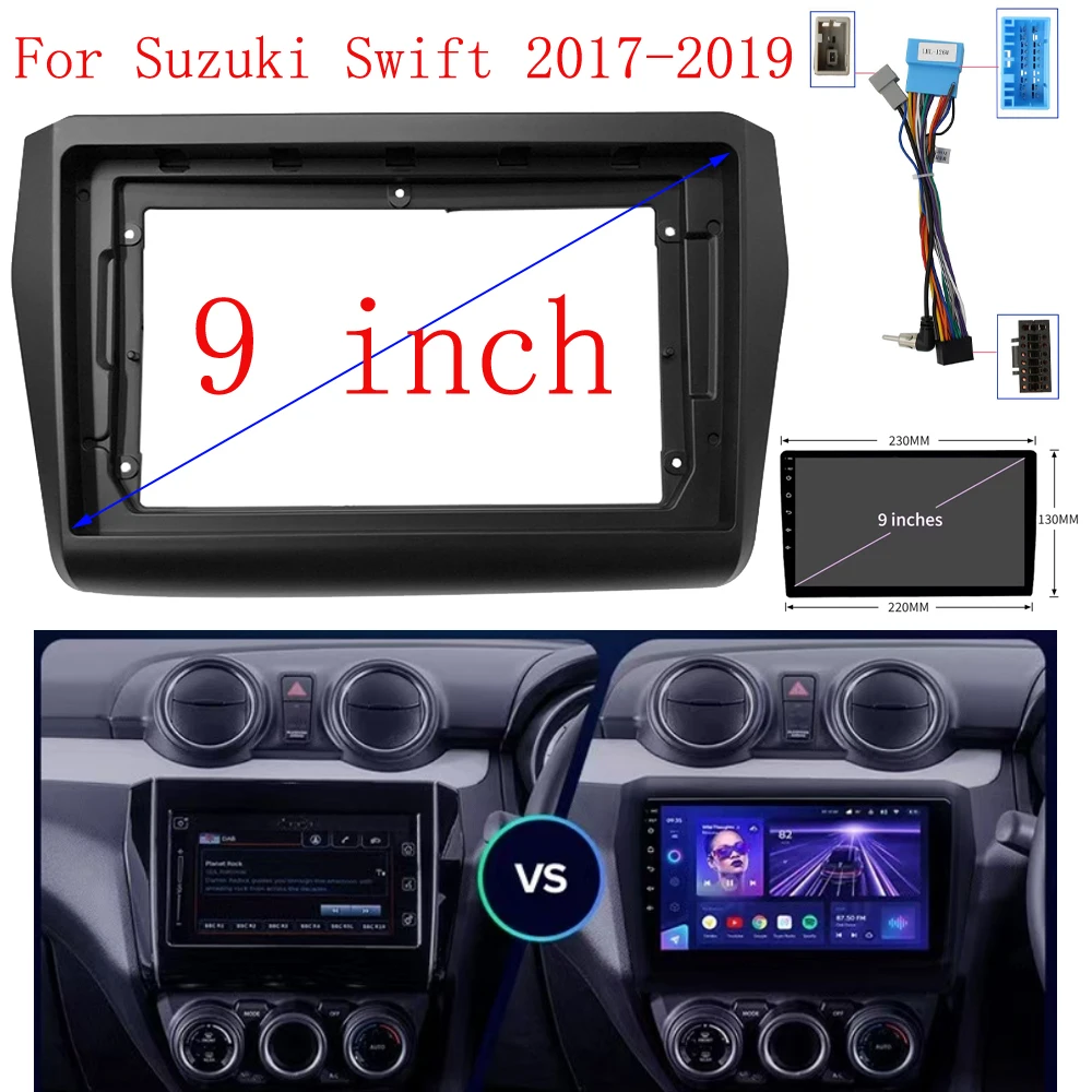 

9 Inch Car Frame Fascia Cable Adapter Android Radio Dash Fitting Panel Kit For Suzuki Swift 2017-2019