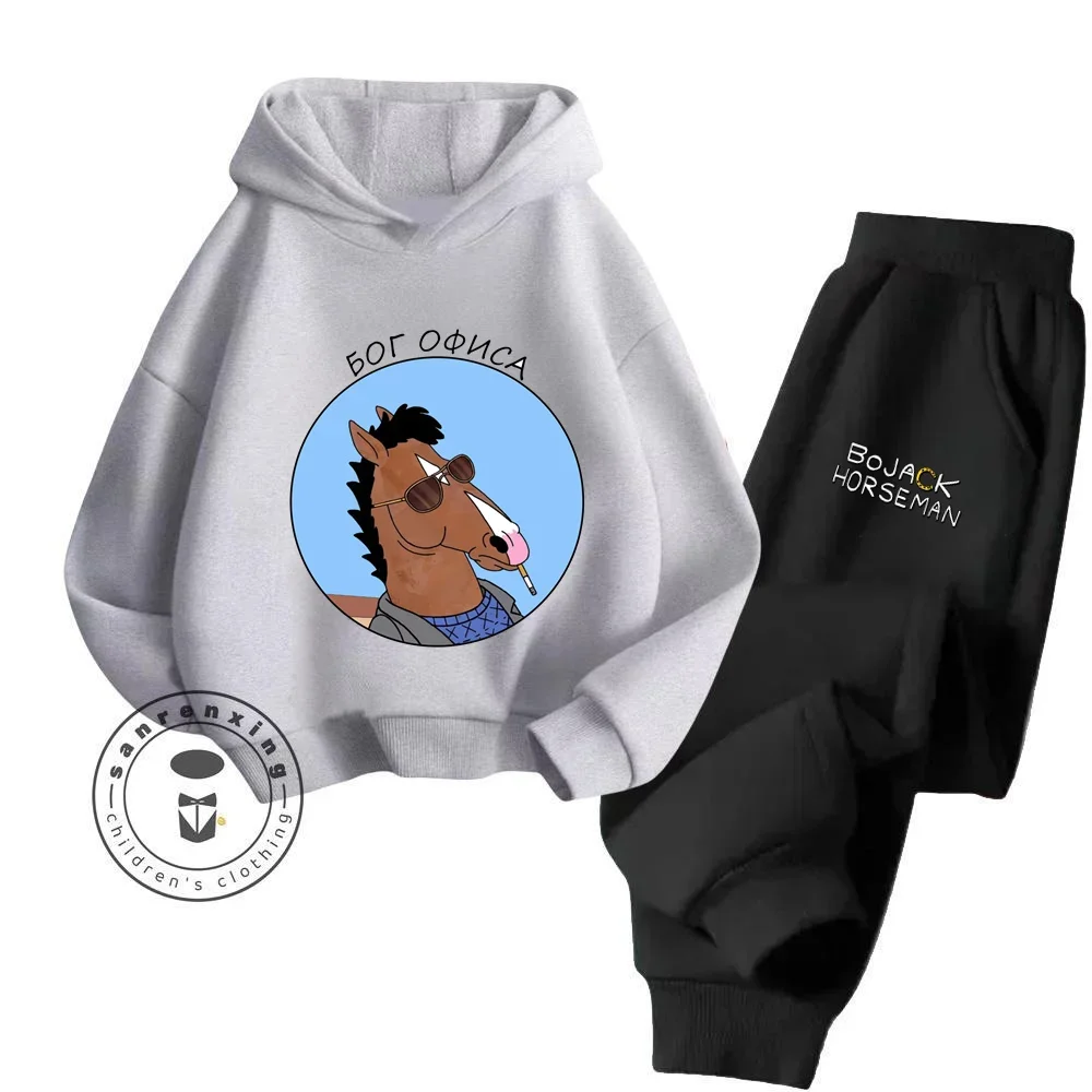 2024 Anime BoJack Horseman Kiddie Boys Hoodie Cute Spring and Fall Sweatshirt Kiddie Pullover Sports Teen Boys Hoodie Suit