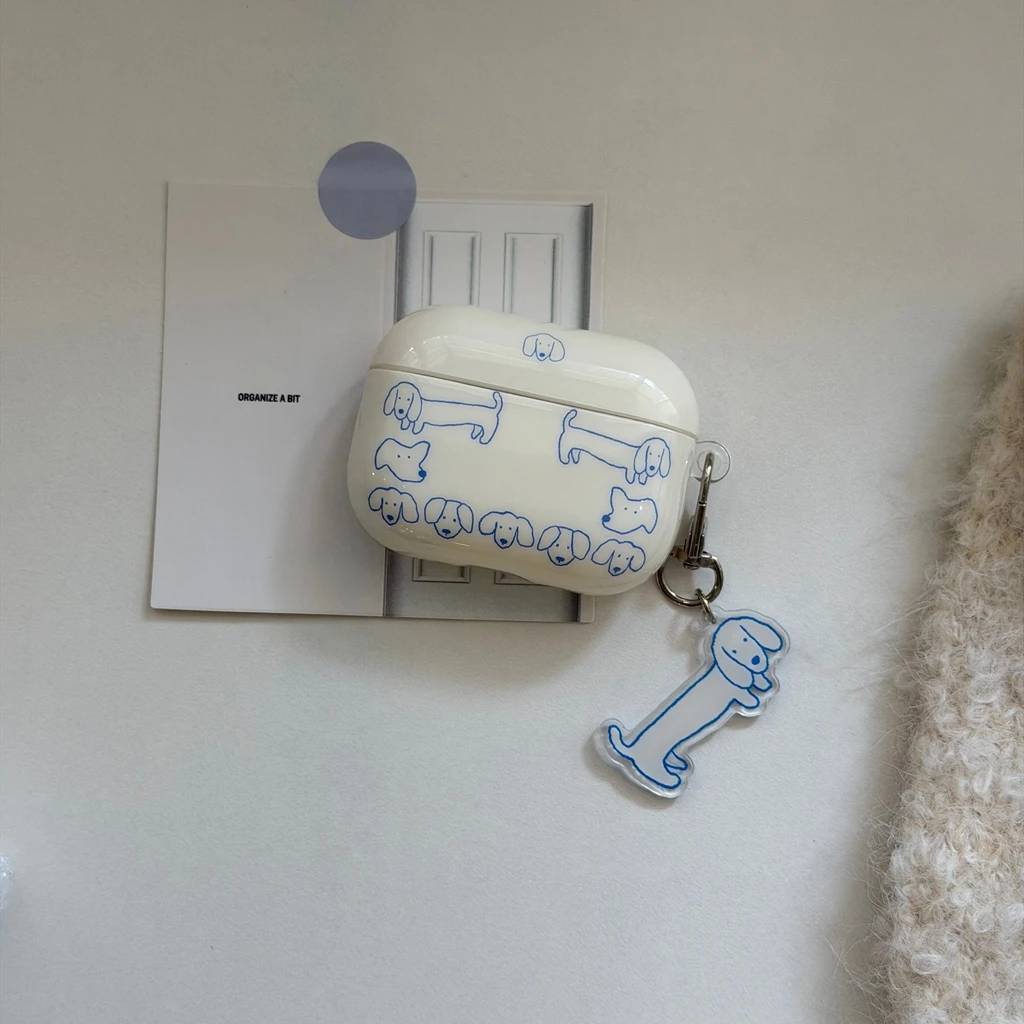 Blue Simple Stroke Line Dachshund Dog Small Dog Head With Pendant Earphones Protective Cover Case for AirPods 1 2 3 4 Pro2 Pro3 view 2
